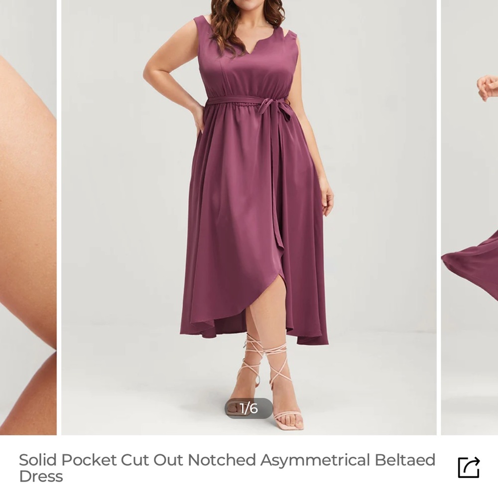 BloomChic Solid Pocket Cut Out Notched Asymmetrical Beltaed Dress